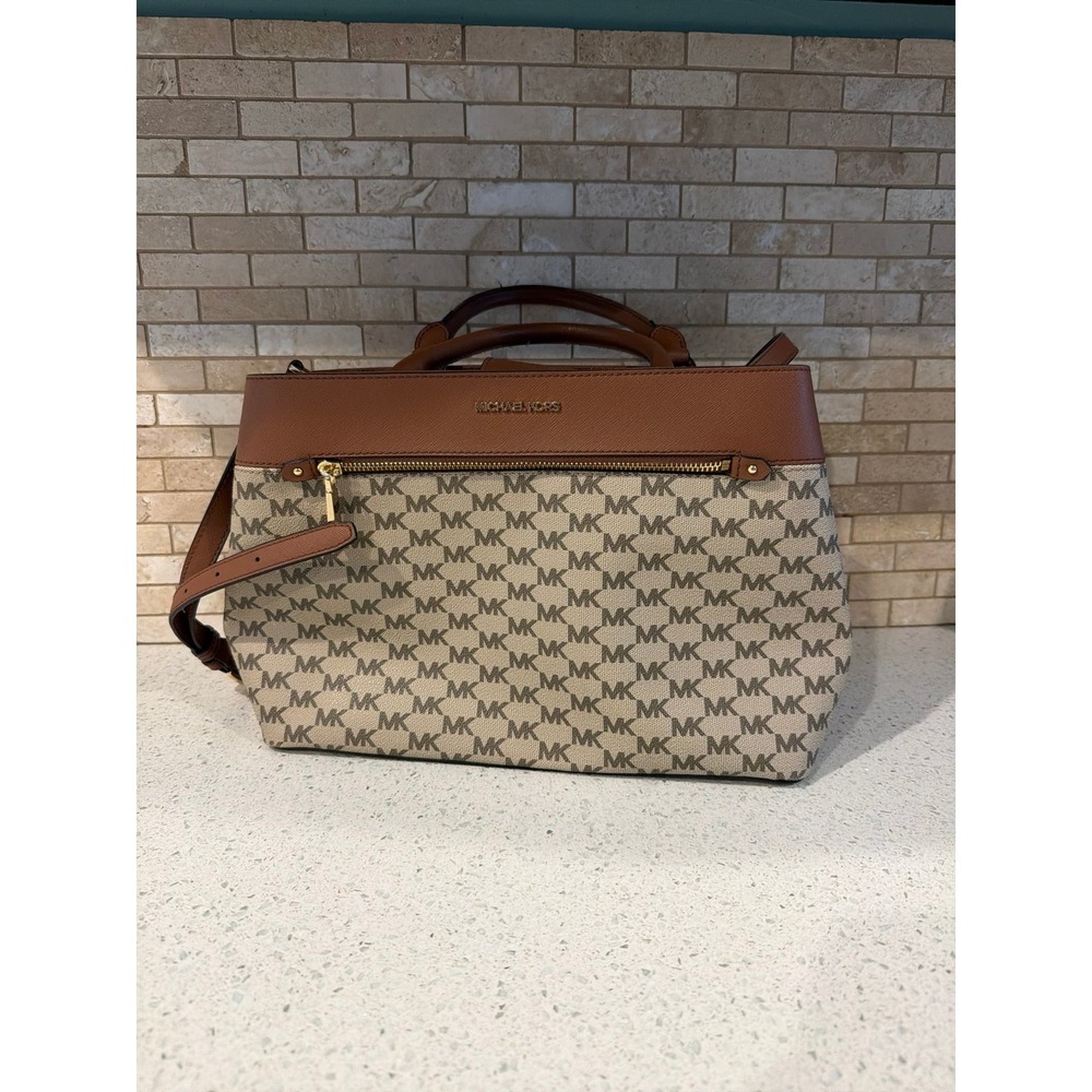 Michael Kors Hailee Large Satchel Natural Luggage Logo Tote Bag